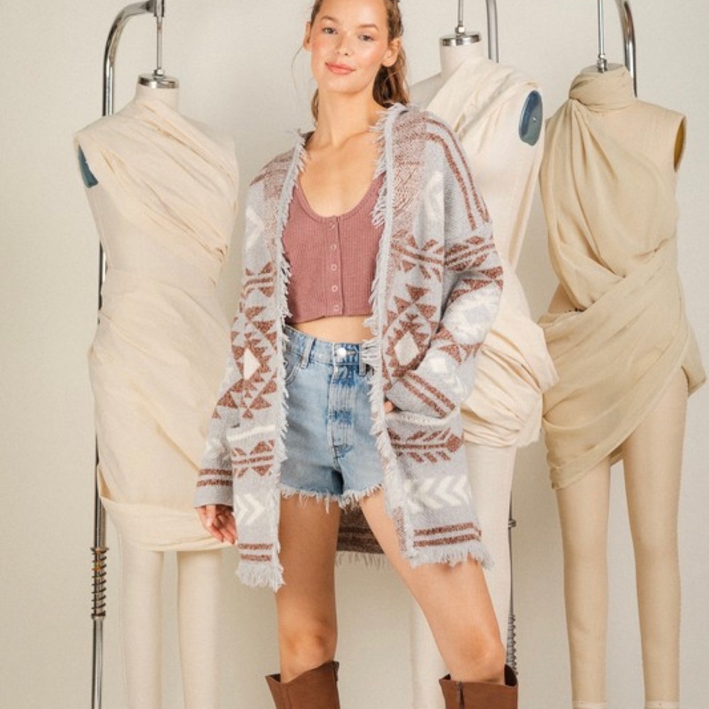 Aztec frayed cardigan